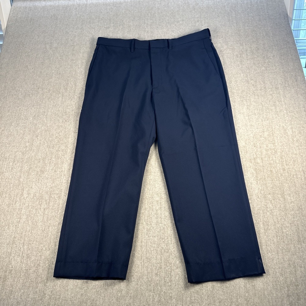 Haggar Pants Mens 36 Navy Blue Classic Fit Flat Front Straight Leg Twill Hemmed